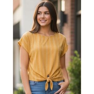 W5 Tie Front Cap Sleeve top Mustard Yellow Size M
